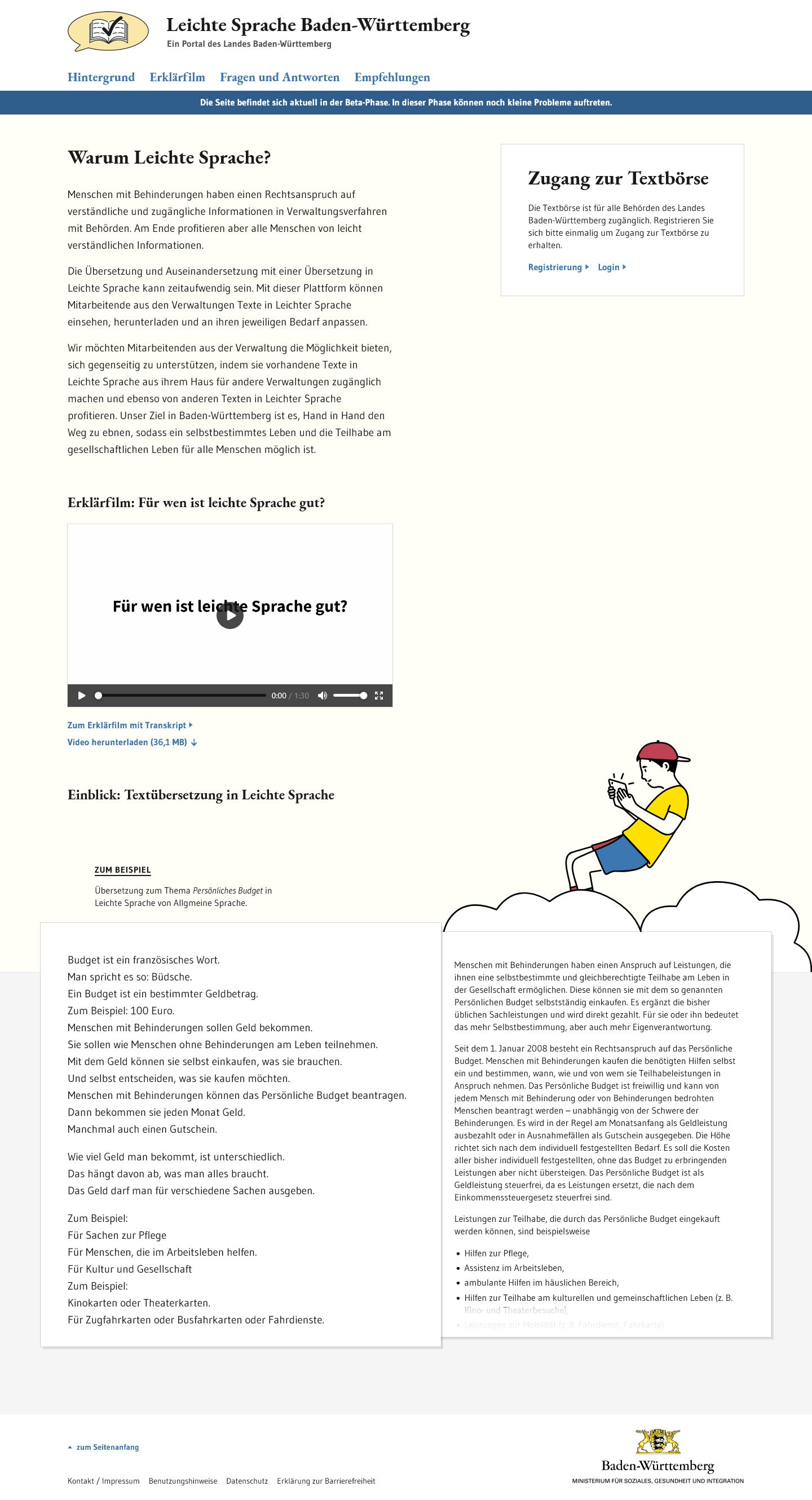 Startseite des Portals leichte Sprache
